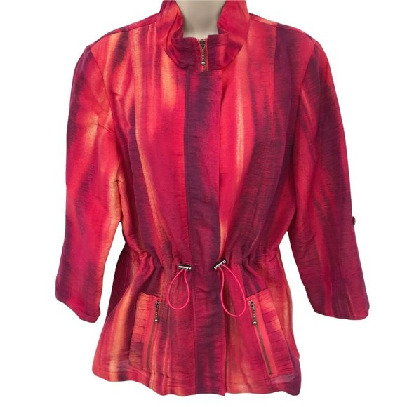 Chico's Jackets & Blazers - Chico's Womens Adjustable Waist Linen Blend Casual Zip Front Red Jacket Size M